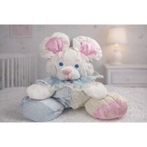 Vintage‎ Fisher Price Puffalump Rattle Mouse White Pastel Satin Patchwork 10"